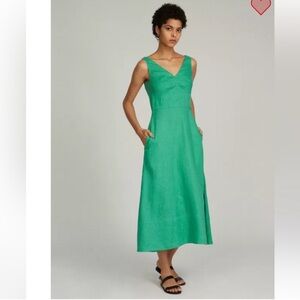 Saloni Green Linen V-Neck Midi Dress. US 4. Like new.